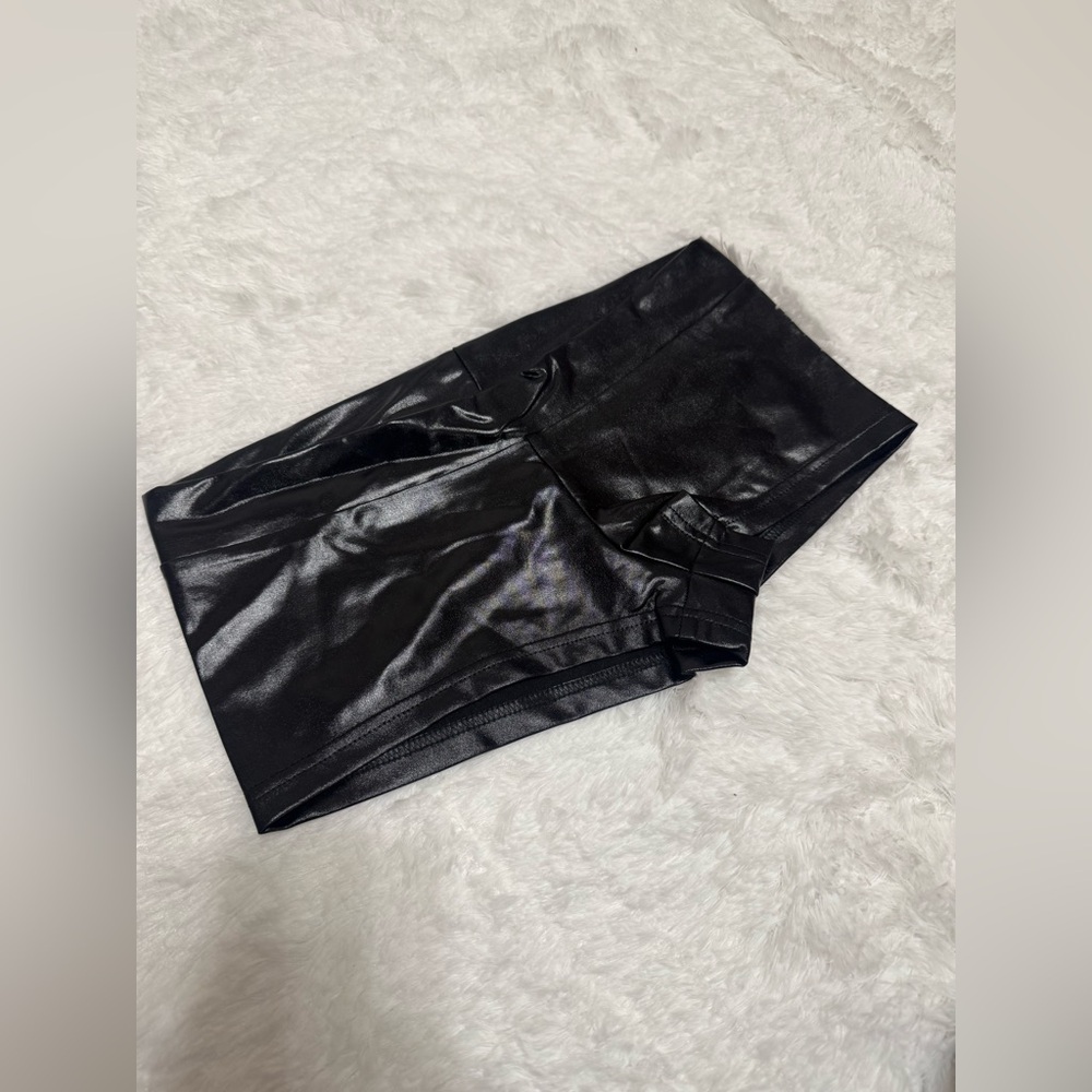New large black metallic stretchy booty shorts festival rave biker hipster